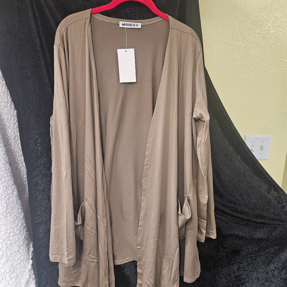 DoubleJu 2X Mocha Long Sleeve Cardigan